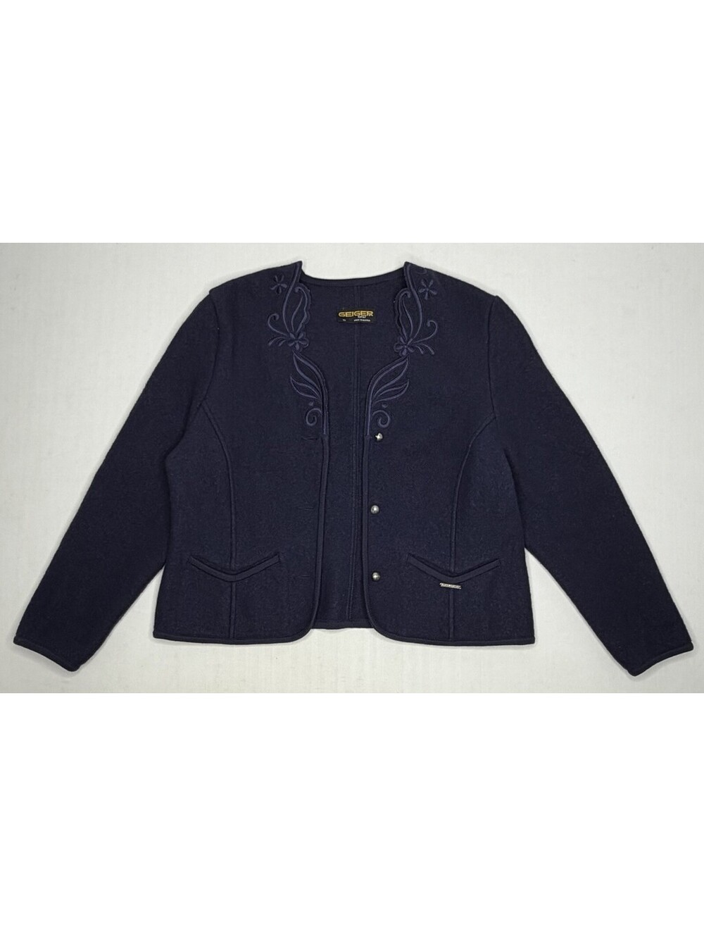 Geiger Women's Size 44 Blue Wool Classic Cardigan Jacket P104